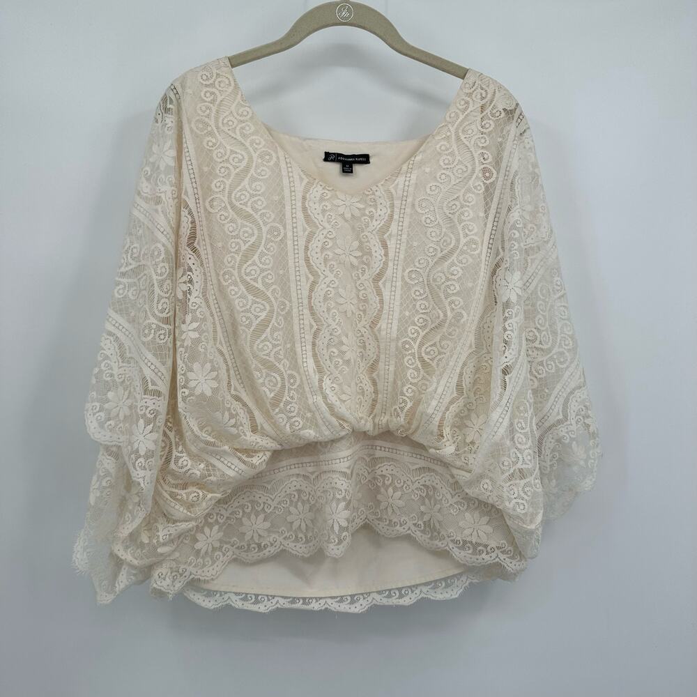 Adrianna Papell Sleeveless Top Women Size M Lace Overlay Cream Romantic Feminine